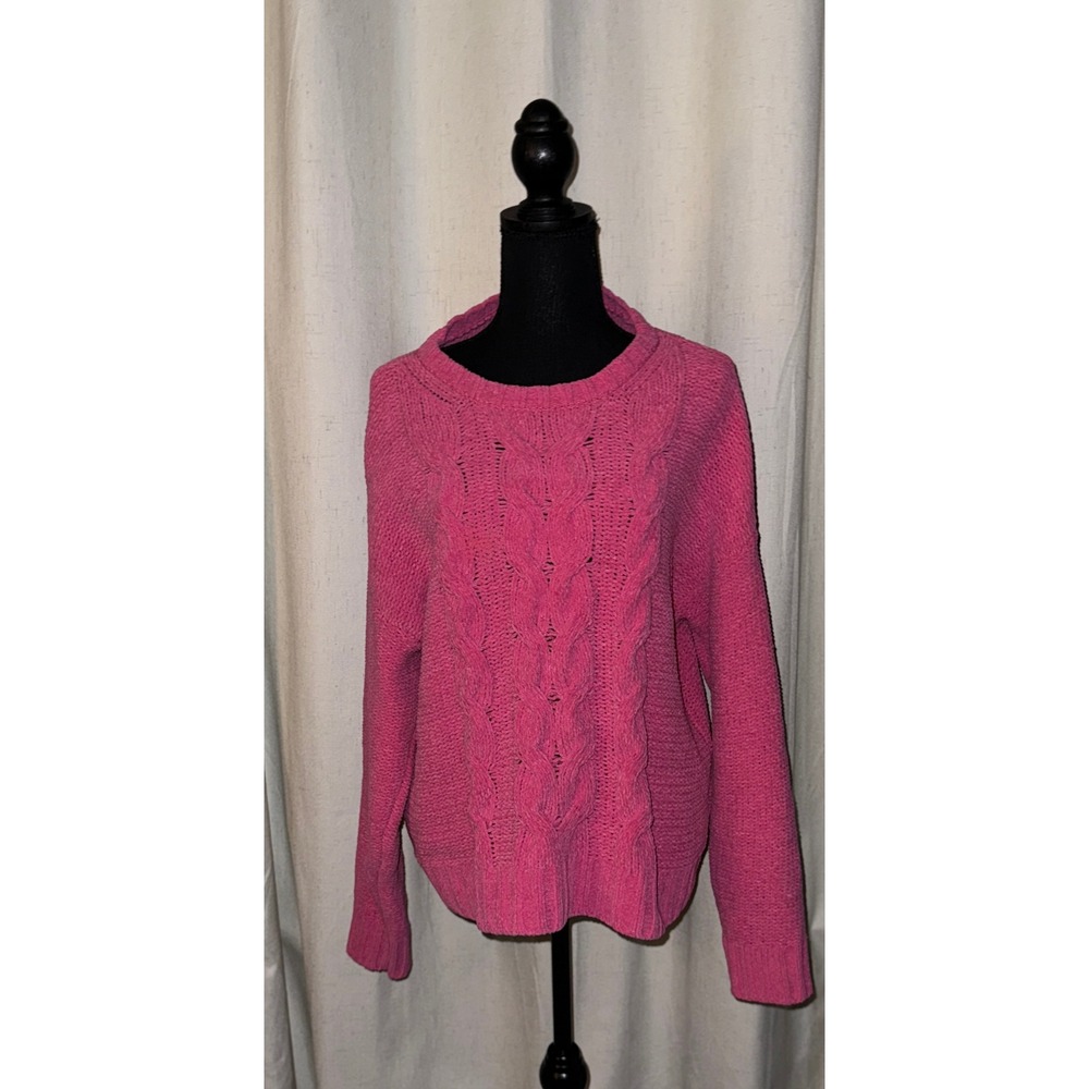 American Eagle Pink Cable Knit Sweater Women's Size Large Casual Cozy NO FLAWS